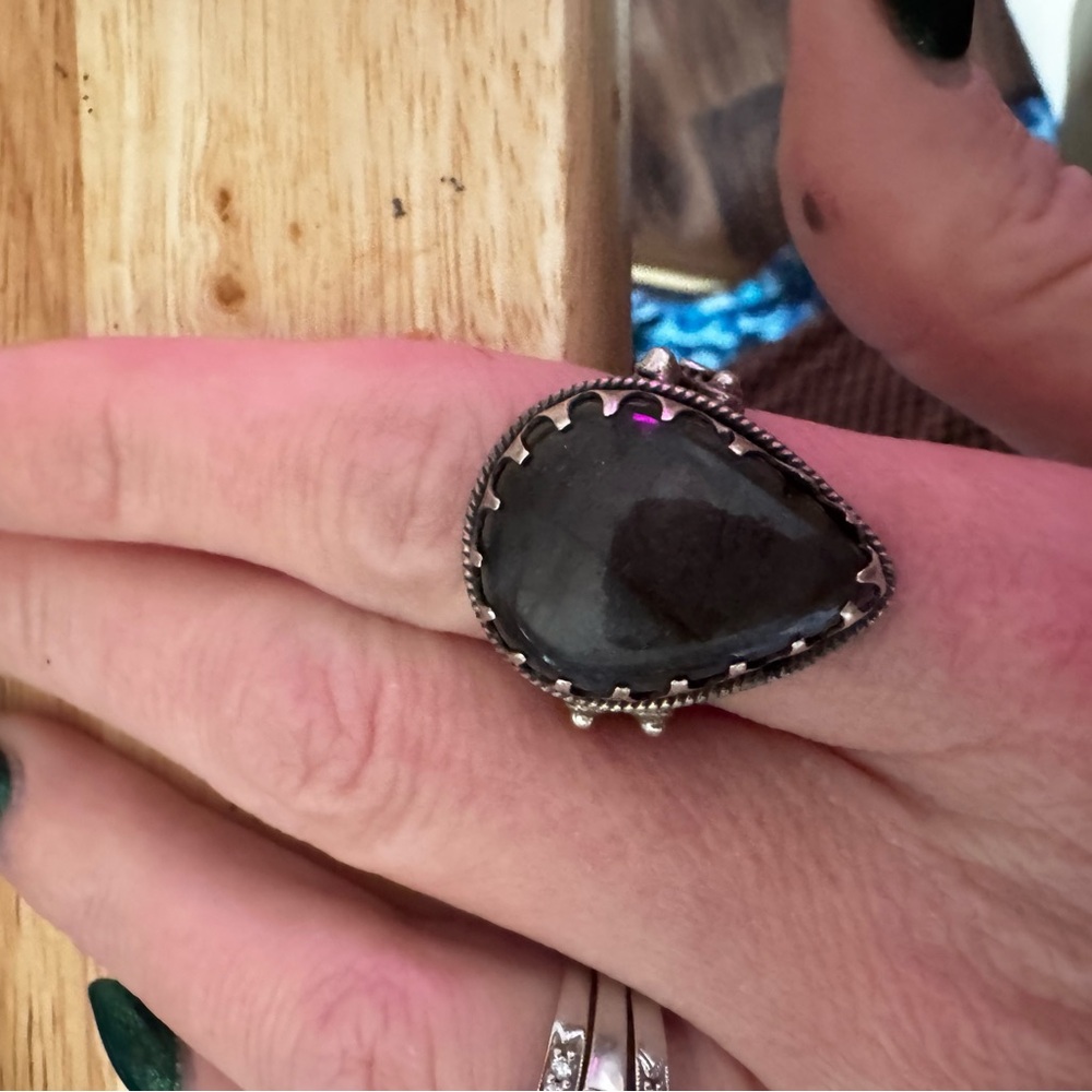 Sterling Silver Teardrop Black Stone Statement Ring - Women Jewelry